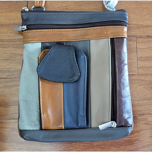 MCM 70s Leather Messenger UNISEX Crossbody 5 Pockets Multi-Color BOHO Style - Picture 1 of 16